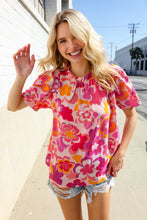 Load image into Gallery viewer, Perfectly You Fuchsia Big Floral Frill Neck Back Button Blouse