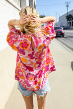 Load image into Gallery viewer, Perfectly You Fuchsia Big Floral Frill Neck Back Button Blouse