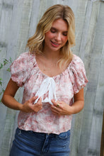 Load image into Gallery viewer, Feeling Femme' Blush Scoop Neck Bubble Sleeve Floral Top w/Bow