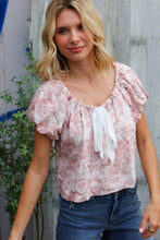 Load image into Gallery viewer, Feeling Femme' Blush Scoop Neck Bubble Sleeve Floral Top w/Bow