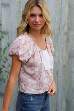 Load image into Gallery viewer, Feeling Femme' Blush Scoop Neck Bubble Sleeve Floral Top w/Bow