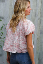 Load image into Gallery viewer, Feeling Femme' Blush Scoop Neck Bubble Sleeve Floral Top w/Bow