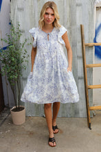 Load image into Gallery viewer, Vintage Vibes Dusty Blue Folded Ruffle Short Sleeve Babydoll Dress