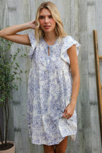 Load image into Gallery viewer, Vintage Vibes Dusty Blue Folded Ruffle Short Sleeve Babydoll Dress