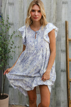 Load image into Gallery viewer, Vintage Vibes Dusty Blue Folded Ruffle Short Sleeve Babydoll Dress