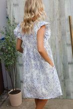 Load image into Gallery viewer, Vintage Vibes Dusty Blue Folded Ruffle Short Sleeve Babydoll Dress