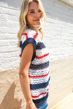 Load image into Gallery viewer, Feeling Festive Red White & Blue Striped Crochet Sweater Top