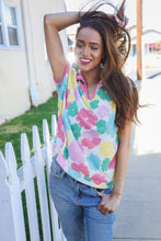 Load image into Gallery viewer, Spring Vibes Multicolor Floral Collar Notch Neck Waffle Knit Top