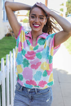Load image into Gallery viewer, Spring Vibes Multicolor Floral Collar Notch Neck Waffle Knit Top