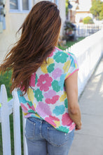 Load image into Gallery viewer, Spring Vibes Multicolor Floral Collar Notch Neck Waffle Knit Top
