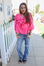 Load image into Gallery viewer, Stay With Me Pink V Neck Ribbon Bow Babydoll Woven Blouse