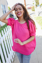 Load image into Gallery viewer, Perfectly You Silk Shirred Cap Short Sleeve Blouse in Fuchsia