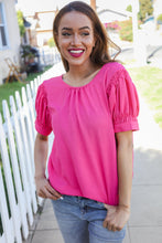 Load image into Gallery viewer, Perfectly You Silk Shirred Cap Short Sleeve Blouse in Fuchsia