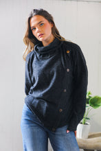 Load image into Gallery viewer, Buttoned Bliss Black Cozy Sweater