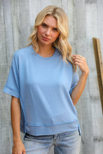 Load image into Gallery viewer, Look My Way Denim Hi-Lo French Terry Outseam Pullover