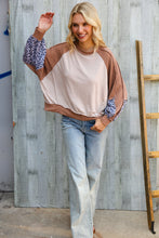 Load image into Gallery viewer, Lock Eyes Taupe & Animal Print Dolman Colorblock Terry Top