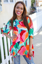 Load image into Gallery viewer, Sieze The Day 3/4 Tie Sleeve Shark Bite Hem Abstract Print Tunic