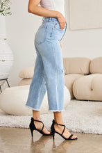 Load image into Gallery viewer, RFM "Chloe" Tummy Control High Waist Cropped Wide Leg Raw Hem Jeans Light Wash