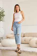 Load image into Gallery viewer, RFM "Chloe" Tummy Control High Waist Cropped Wide Leg Raw Hem Jeans Light Wash