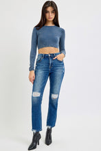 Load image into Gallery viewer, RISEN High Rise Distressed Crop Straight Jeans