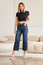 Load image into Gallery viewer, RFM "Chloe" Tummy Control High Waist Cropped Wide Leg Raw Hem Jeans in Dark Wash