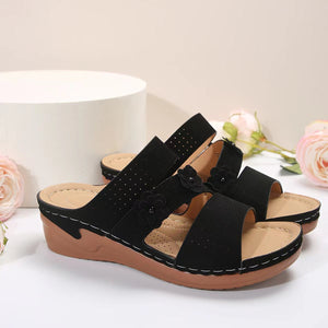 Flower PU Leather Wedge Sandals  (multiple color options)