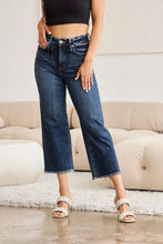 Load image into Gallery viewer, RFM "Chloe" Tummy Control High Waist Cropped Wide Leg Raw Hem Jeans in Dark Wash