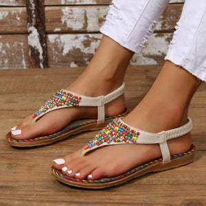 Beaded PU Leather Open Toe Sandals (2 color options)