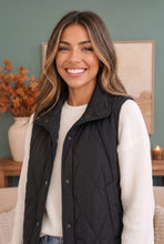 Load image into Gallery viewer, Cozy Days Black Quilted Snap Button Vest