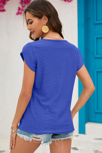 Eyelet Round Neck Short Sleeve Top  (multiple color options)