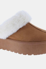 Load image into Gallery viewer, Thick Bottom Fur Trim Snow Slippers in Tan