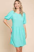 Load image into Gallery viewer, Textured Round Neck Puff Sleeve Dress