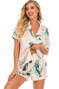 Printed Button Up Short Sleeve Top and Shorts Lounge Set  (multiple color/print options)