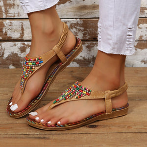 Beaded PU Leather Open Toe Sandals (2 color options)