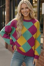 Load image into Gallery viewer, Color Crush Mardi Gras Argyle Knit
