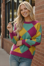 Load image into Gallery viewer, Color Crush Mardi Gras Argyle Knit