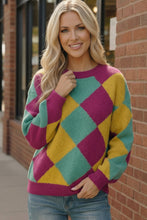 Load image into Gallery viewer, Color Crush Mardi Gras Argyle Knit