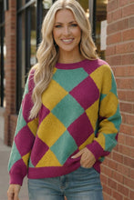 Load image into Gallery viewer, Color Crush Mardi Gras Argyle Knit