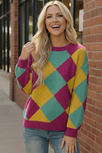 Load image into Gallery viewer, Color Crush Mardi Gras Argyle Knit