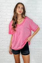 Load image into Gallery viewer, Basic Instinct Drop Shoulder V-Neck Tee in Pink