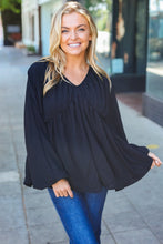 Load image into Gallery viewer, Simple Elegance Black V Neck Babydoll Woven Top