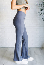 Load image into Gallery viewer, Building Habits Twill Flared Crossover Waist Pant in Titanium