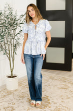 Load image into Gallery viewer, Dainty Lil' Thing Balloon Sleeve Blouse in Ivory/Blue
