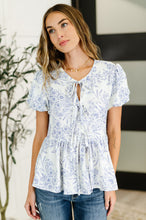 Load image into Gallery viewer, Dainty Lil' Thing Balloon Sleeve Blouse in Ivory/Blue