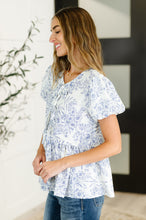 Load image into Gallery viewer, Dainty Lil' Thing Balloon Sleeve Blouse in Ivory/Blue
