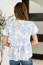 Load image into Gallery viewer, Dainty Lil' Thing Balloon Sleeve Blouse in Ivory/Blue