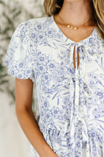 Load image into Gallery viewer, Dainty Lil' Thing Balloon Sleeve Blouse in Ivory/Blue