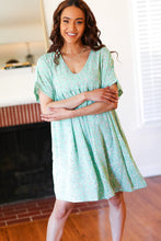 Load image into Gallery viewer, Everyday Mint Ditzy Floral Woven Dolman V Neck Dress