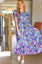 Load image into Gallery viewer, Just A Dream Floral Smocked Ruffle Sleeve Maxi Dress in Navy