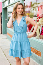 Load image into Gallery viewer, Find Romance Aquamarine Surplice Ruffle Tiered Dress